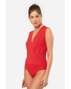 Türen Kruvaze Yaka Kolsuz Çitçitli Body 3502/Kırmızı