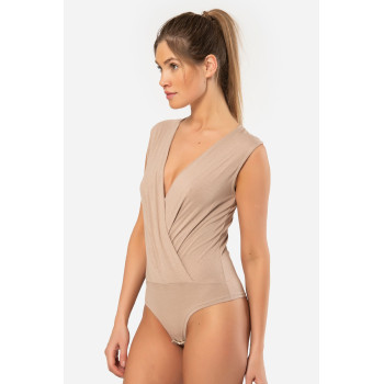 Türen Kruvaze Yaka Kolsuz Çitçitli Body 3502/Vizon Türen Kruvaze Yaka Kolsuz Çitçitli Body 3502/Vizon