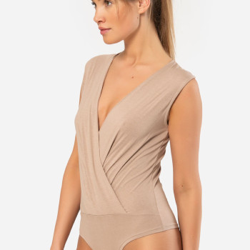 Türen Kruvaze Yaka Kolsuz Çitçitli Body 3502/Vizon