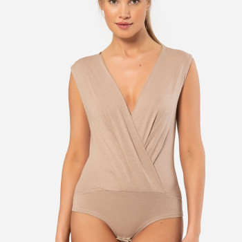 Türen Kruvaze Yaka Kolsuz Çitçitli Body 3502/Vizon