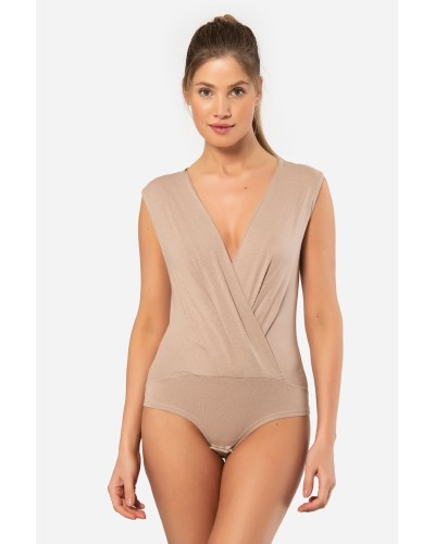 Türen Kruvaze Yaka Kolsuz Çitçitli Body 3502/Vizon