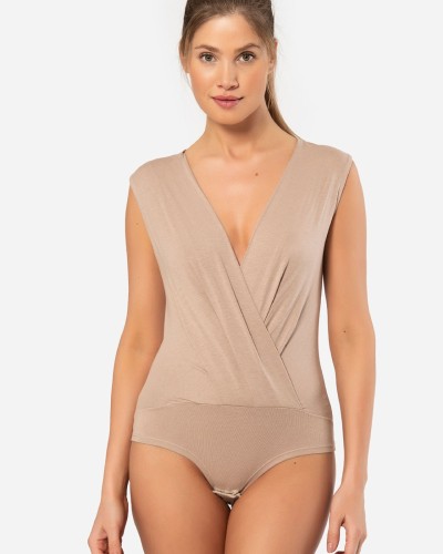 Türen Kruvaze Yaka Kolsuz Çitçitli Body 3502/Vizon