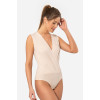 Türen Kruvaze Yaka Kolsuz Çitçitli Body 3502/Bej Türen Kruvaze Yaka Kolsuz Çitçitli Body 3502/Bej