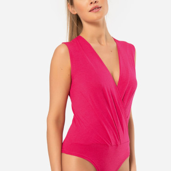 Türen Kruvaze Yaka Kolsuz Çitçitli Body 3502/Fuşya