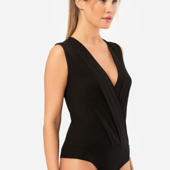 Türen Kruvaze Yaka Kolsuz Çitçitli Body 3502/Siyah