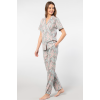 Türen Yaprak Desenli Kisa Kollu Gömlek Yaka Pijama Takimi 3395/Gri Türen Yaprak Desenli Kisa Kollu Gömlek Yaka Pijama Takimi 3395/Gri