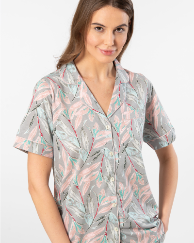 Türen Yaprak Desenli Kisa Kollu Gömlek Yaka Pijama Takimi 3395/Gri Türen Yaprak Desenli Kisa Kollu Gömlek Yaka Pijama Takimi 3395/Gri