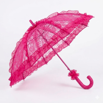 Viktorya Tarzı Fuşya Dantel Şemsiye – Gelin ve Nişan İçin Dekoratif Güneş Şemsiyesi