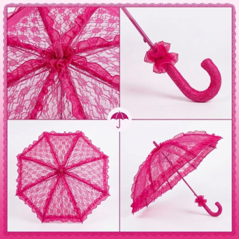 Viktorya Tarzı Fuşya Dantel Şemsiye – Gelin ve Nişan İçin Dekoratif Güneş Şemsiyesi