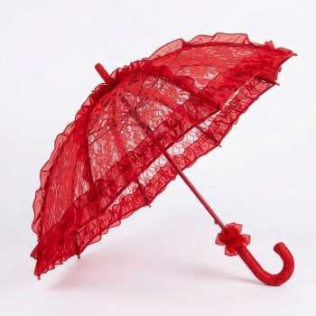 Victoria Kırmızı Dantel Kaplı Gelin Şemsiyesi - Dış Çekim ve Kına Aksesuarı