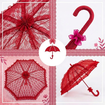 Victoria Kırmızı Dantel Kaplı Gelin Şemsiyesi - Dış Çekim ve Kına Aksesuarı