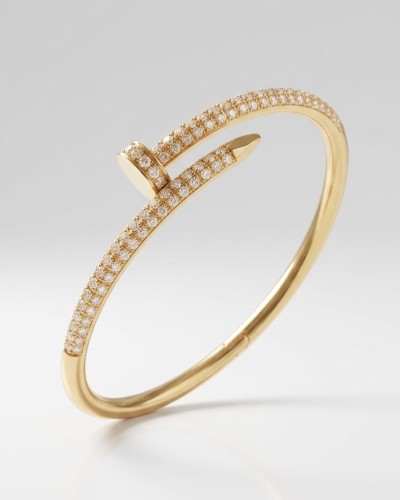 Zirkon Taşlı Çivi Kelepçe Bilezik - 316L Paslanmaz Çelik Gold Kadın Bileklik